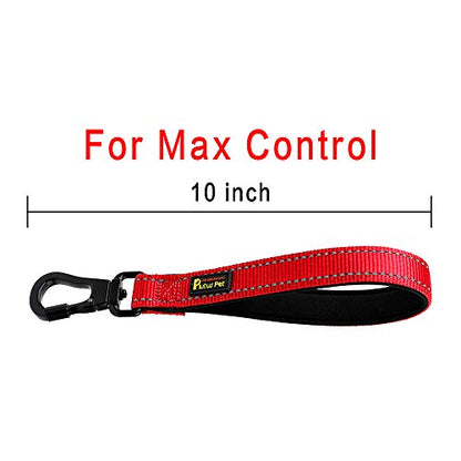 PLUTUS PET 10” Short Dog Leash, Reflective Nylon Padded Handle, Strong Traffic Leash with Carabiner Clip, Perfect for Large or Medium Dogs（10”，Red | Reflective, Heavy Duty Strong Nylon, Traffic Leash with Carabiner Clip for Training Walking (10", Red) - c