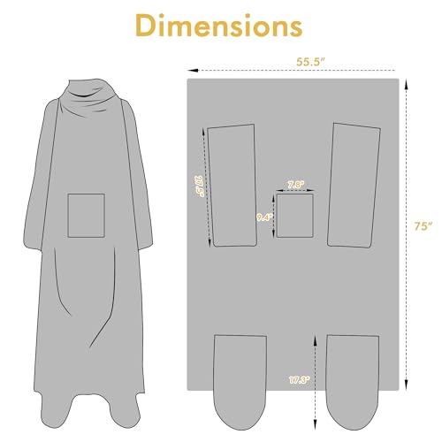 Catalonia Wearable Blanket with Sleeves & Foot Pocket for Adults - color: Panda Grey, size: Fleece