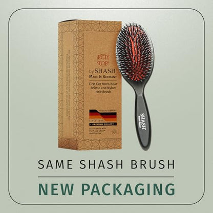 SHASH Since 1869 Hand Made In Germany - Nylon, 100% First Cut Boar Bristle Brush Suitable For Normal to Thick Hair - Gently Detangles, No Pulling or Split Ends - Softens Improves Texture, (Medium) - size: Medium