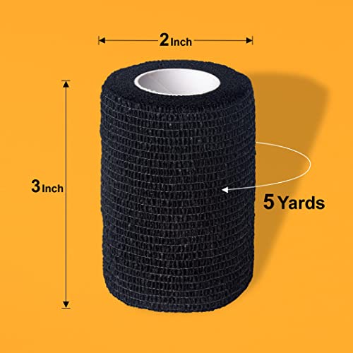 Self Adhesive Bandage Wrap| 6 Rolls 3"x 5 Yards Medical Tape,Vet Tape,Athletic Tape,Elastic Cohesive Bandage for Sports Injury,Stretch Athletic,Ankle,(Black)
