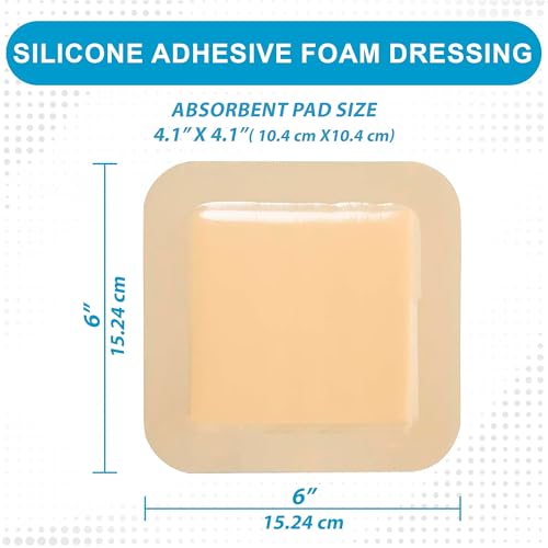 Medvance Waterproof Adhesive Bordered Foam Dressing, 6"x6", Box of 10 | Individually Wrapped - Highly Absorbent Bandages - Semi-Permeable Foam Wound Dressing Pads - size: 6"x6" 10 Pack