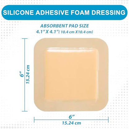 Medvance Waterproof Adhesive Bordered Foam Dressing, 6"x6", Box of 10 | Individually Wrapped - Highly Absorbent Bandages - Semi-Permeable Foam Wound Dressing Pads - size: 6"x6" 10 Pack