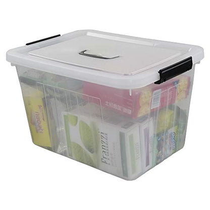 25 Quart Clear Latching Tote, Plastic Storage Bin, Pack of 4 | Lidded Container with Black Handle - size: 25 Quart