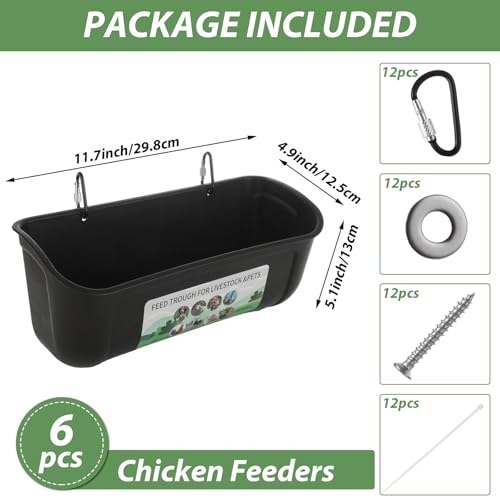 6 PCS Black Goat Feeder Hanging Pig Feeder with Clips 5 Quart Chicken Feeder Trough Poultry Feeder Hanging Goat Mineral Feeder Chicken Coop Feeder and Waters for Livestock, Pets, Poultry