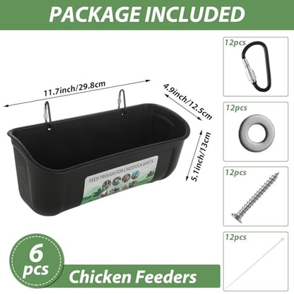 6 PCS Black Goat Feeder Hanging Pig Feeder with Clips 5 Quart Chicken Feeder Trough Poultry Feeder Hanging Goat Mineral Feeder Chicken Coop Feeder and Waters for Livestock, Pets, Poultry