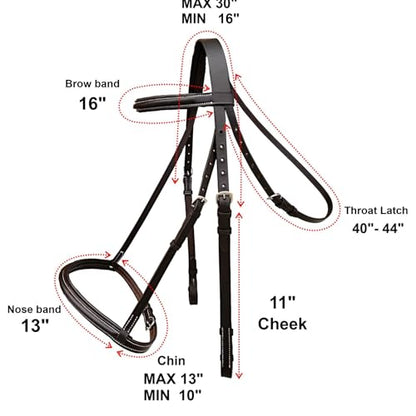Majestic Ally Padded Raised English Bridle, Premium Leather, Matching Laced Reins - color: Brown, size: Full