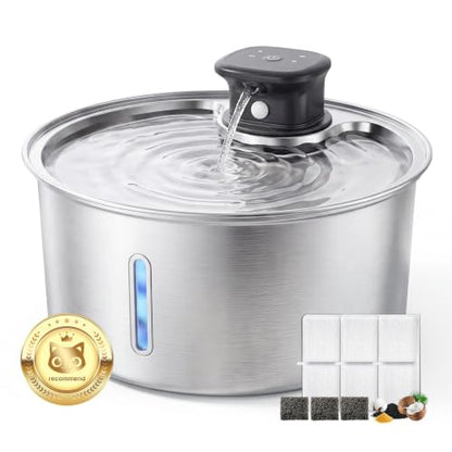Jzlapro Wireless Cat Water Fountain,108oz Stainless Steel,Battery Operated
