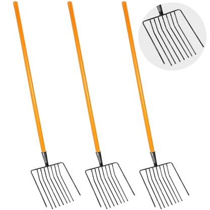 3 Sets Pitch Fork for Gardening, 9 Tines Wide Pitchfork 47.2 Inch Garden Manure Fork with Long Hardwood Handle Heavy Duty Mulch Forks Horse Stall Forks for Mulch, Hay, and Gardening