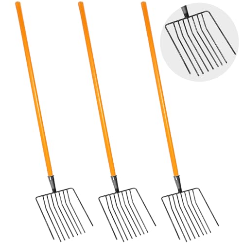 3 Sets Pitch Fork for Gardening, 9 Tines Wide Pitchfork 47.2 Inch Garden Manure Fork with Long Hardwood Handle Heavy Duty Mulch Forks Horse Stall Forks for Mulch, Hay, and Gardening