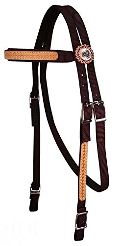 Tahoe Tack Basket Weave Leather Overlay Nylon Headstall, Breast Collar, and Reins Set