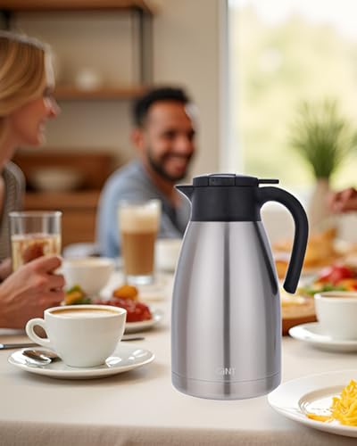 GiNT 74Oz Thermal Coffee Carafe, Insulated Stainless Steel Coffee Carafes for Keeping Hot/Double Walled Vacuum Thermal Carafe (Silver, 2.2L) - color: Silver, size: 74.4 Ounces