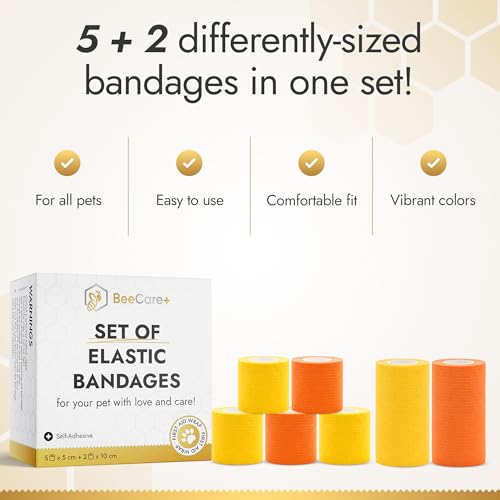 Self-Adhesive Elastic Dog Bandages for Wounds Protect from Licking, Dirt and Scratching – Set of Wraps from Natural Rubber Latex – Dog Bandage for Large & Small Pets – 5 х 5 cm + 2 х 10 cm Rolls - size: 5 pcs x 5 cm + 2 pcs x 10 cm