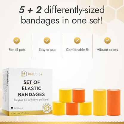 Self-Adhesive Elastic Dog Bandages for Wounds Protect from Licking, Dirt and Scratching – Set of Wraps from Natural Rubber Latex – Dog Bandage for Large & Small Pets – 5 х 5 cm + 2 х 10 cm Rolls - size: 5 pcs x 5 cm + 2 pcs x 10 cm