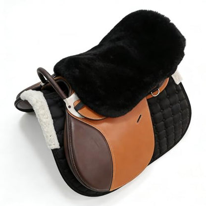 English-Style Sheepskin Saddle seat Cover, Genuine Sheepskin Saddle pad, Merino Sheepskin Saddle pad - color: Black