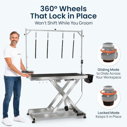 KANIS 49" Professional Electric Dog Grooming Table, 304 Steel, Heavy Duty - color: STAINLESS STEEL, size: 49"