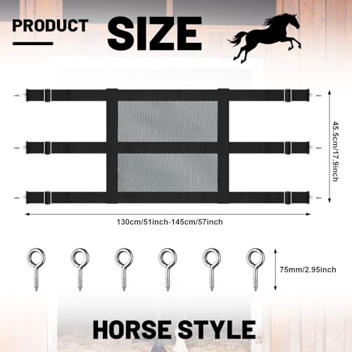 Horse Stall Guard, 57 x 18 Inch Adjustable Nylon Black Mesh Gate for Horses