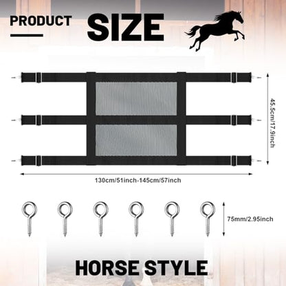 Horse Stall Guard, 57 x 18 Inch Adjustable Nylon Black Mesh Gate for Horses