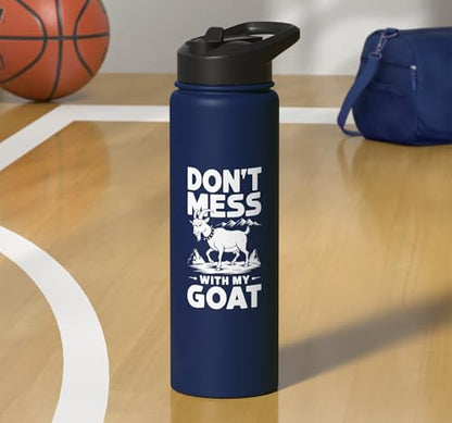 Don´t Mess With My Goat Cute Coat Pygmy Goat Farmer Stainless Steel Insulated Water Bottle - color: Navy Blue