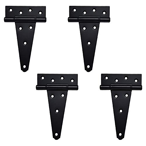 6 Inch T-Strap Heavy Duty Shed Door Hinges,Black Tee Hinge for Wooden Fences,Yard Door,Barn Door Gates, Wrought Hardware Rustproof,4 PCS - color: 4 pcs, size: 6 Inch