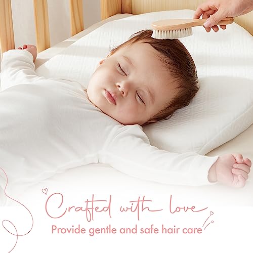 MYZI Baby Hair Brush Set – Baby Brush and Comb Set Newborn, Baby Comb and Brush Set Boy and Girl, Newborn Hair Brush and Newborn Comb - Baby Gift Set - color: Cream