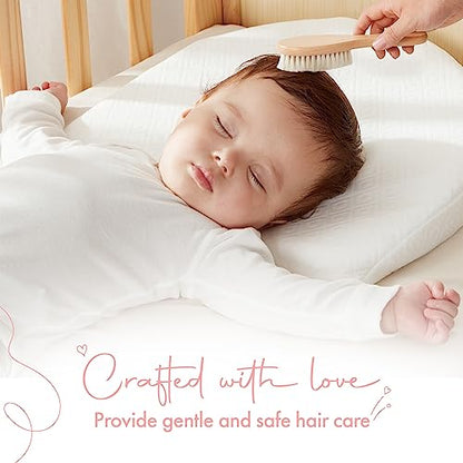 MYZI Baby Hair Brush Set – Baby Brush and Comb Set Newborn, Baby Comb and Brush Set Boy and Girl, Newborn Hair Brush and Newborn Comb - Baby Gift Set - color: Cream