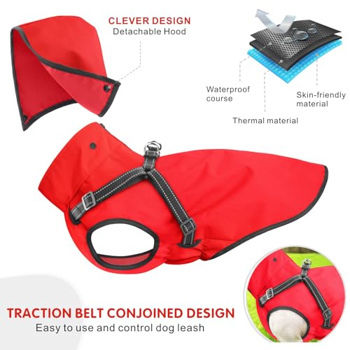 Dog Raincoat Waterproof Dog Hoodie Reflective Dog Raincoat Hooded Adjustable Rain Jacket for Small Medium Large Dogs Puppies (Red, L) - color: Red, size: L