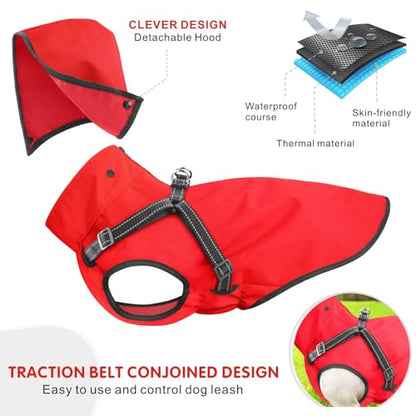 Dog Raincoat Waterproof Dog Hoodie Reflective Dog Raincoat Hooded Adjustable Rain Jacket for Small Medium Large Dogs Puppies (Red, L) - color: Red, size: L
