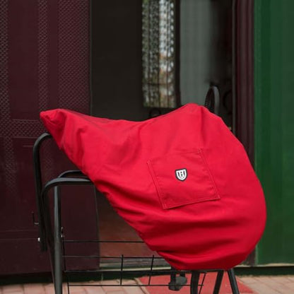 Harrison Howard Premium English Saddle Cover, Waterproof & Breathable Fleece-Lined Protective Saddle Cover - color: Scarlet Red, size: GP/CC-One Size