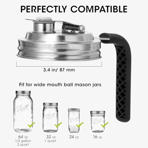Aieve Stainless Steel Mason Jar Pour Spout Lid, 2 Pack Wide Mouth Mason Jar Pitcher Flip Cap Lids with Handle for Ball Jar Lids (3.38 inch) - size: 2 Pcs Wide Mouth Lids