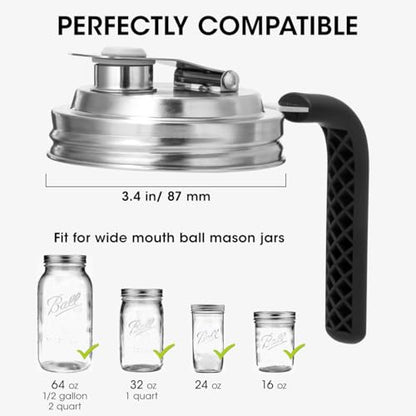 Aieve Stainless Steel Mason Jar Pour Spout Lid, 2 Pack Wide Mouth Mason Jar Pitcher Flip Cap Lids with Handle for Ball Jar Lids (3.38 inch) - size: 2 Pcs Wide Mouth Lids
