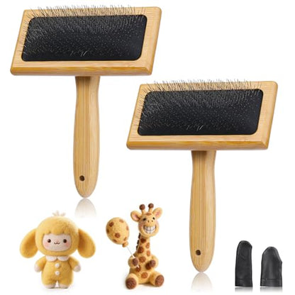 2 Pcs Large 6.1" x 4.8"Wooden Hand Wool Carders for Needle Felting | Wool Carding Brushes with Finger Cots, Smooth Wooden Handle for Wool Felting, Hand Spinning And Pet Grooming - color: Wooden Wool Carders