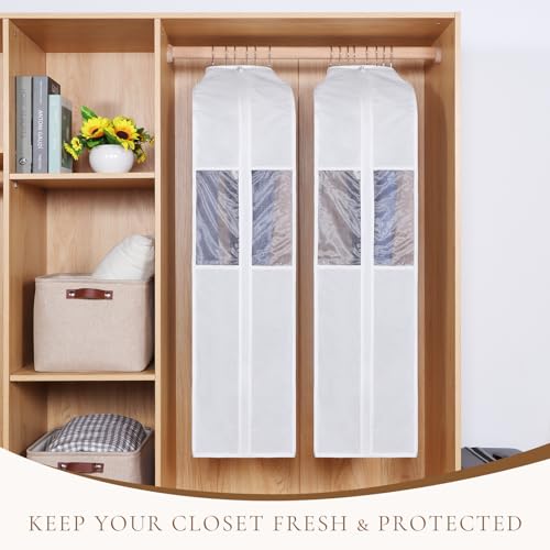 Univivi 40 Inch Cotton Garment Bags for Hanging Clothes 2 Pack, White | Breathable Cotton Fabric, Strong Zipper, Organza Window, 10in Wide Gusset Fits 6 Hangers, Perfect for Suits, Coats, Jackets - size: 40 Inch - 2 Pack