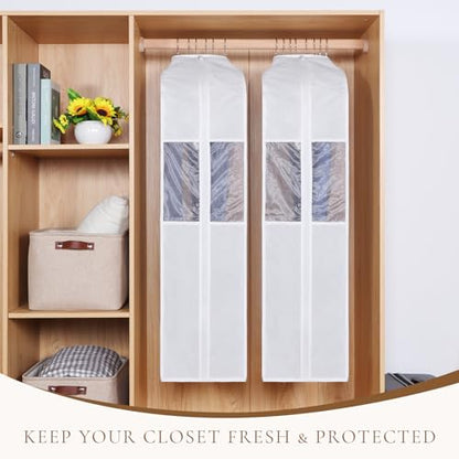 Univivi 40 Inch Cotton Garment Bags for Hanging Clothes 2 Pack, White | Breathable Cotton Fabric, Strong Zipper, Organza Window, 10in Wide Gusset Fits 6 Hangers, Perfect for Suits, Coats, Jackets - size: 40 Inch - 2 Pack