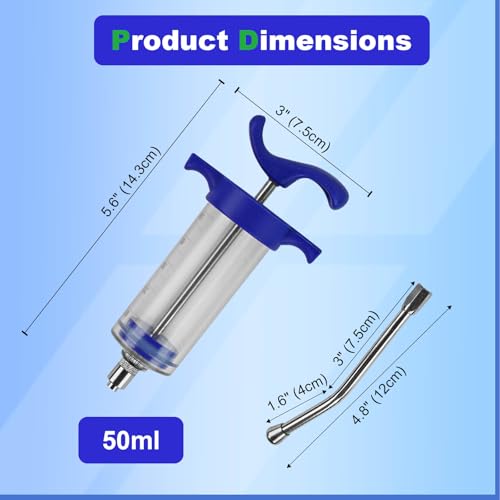 50ML Luer lock Tip Syringe with Clear Volume Scale, Reusable 2-in-1 Livestock Syringe with Drench for Cattle Horse Sheep Goat Pig Dog Cat - size: With Drench Nozzle