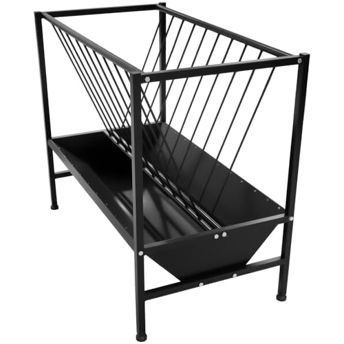 2 in 1 Hay Feeder 45 Gallon Hay Storage Plus 25 Gallon Grain Trough Heavy Duty Galvanized Steel Livestock Feeder Rust Prevention Anti Deformation for Goats Sheep Horses Cows Pigs