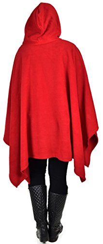 Dare2BStylish Women Poncho Style Hoodie Sweater Fleece Cover Up for Cold Weather - color: Red