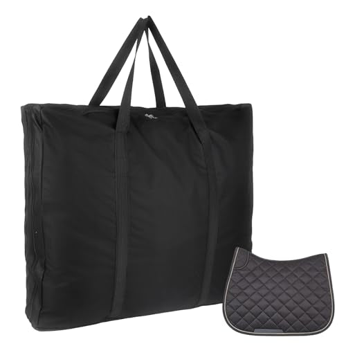 Klmnop English Saddle Pad Storage Bag, Heavy Duty 600D Oxford Cloth Horse Western Saddle Pad Carrier with 2 Compartments for Multiple Pads(Black)