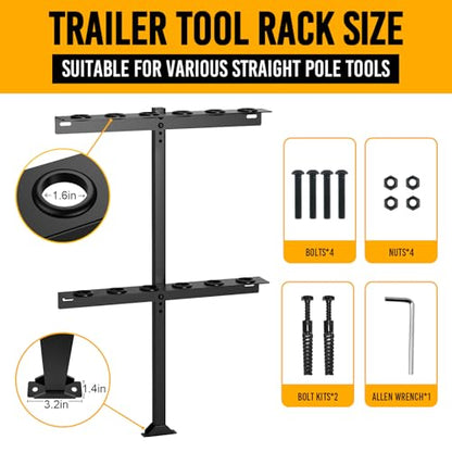 Trailer Tool Rack Shovel Holder with 6 Tool Holes, Classical Black - color: Classical Black