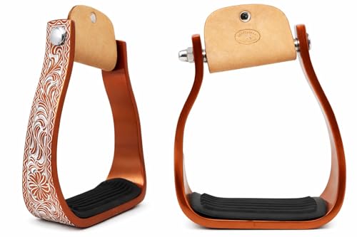 Horse Western 5" Barrel Racer Engraved Aluminum Angled Show Stirrups 51140 - color: Bronze