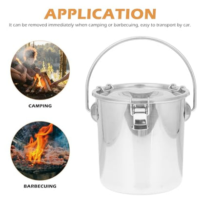 2Pcs Stainless Steel Fire Extinguisher Bucket with Lid Small Metal Airtight Storage Canister for Wine Cooler Beverage Ice Pails with Handles Camping Coolers 3.8 Quarts / 1 Gallon