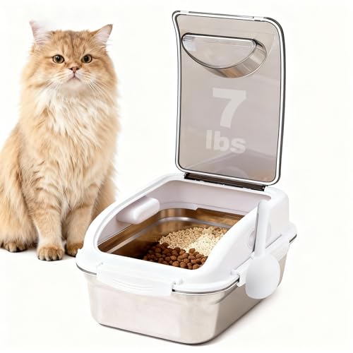 304 Stainless Steel Dog Food Storage Container with Lid for Cat Bird Pet Dry Food Treats, Mouse Proof Small Storage Bin Fits Up To 7 Lbs, Coming With Scoop