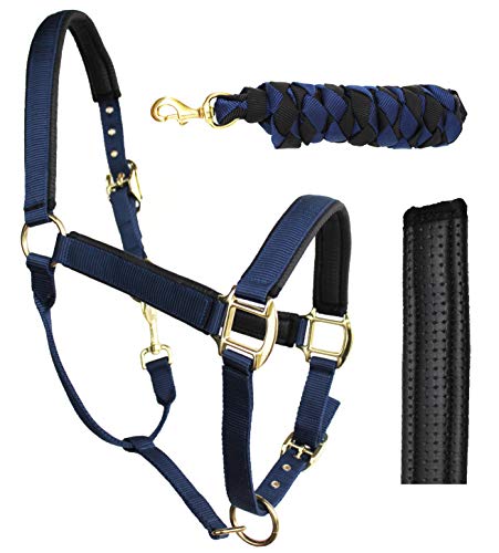 Nylon Horse Neoprene Padded Halter Brass Hardware Horse Tack Equine 606173 - color: Navy