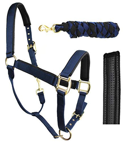 Nylon Horse Neoprene Padded Halter Brass Hardware Horse Tack Equine 606173 - color: Navy