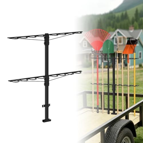 Utility Trailer Tool Rack,Trailer Racks for Lawn Equipment with 8 Tool Holes,Handle Tool Shovel Holder Rack for Truck,Heavy-Duty Landscape Accessories