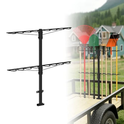 Utility Trailer Tool Rack,Trailer Racks for Lawn Equipment with 8 Tool Holes,Handle Tool Shovel Holder Rack for Truck,Heavy-Duty Landscape Accessories