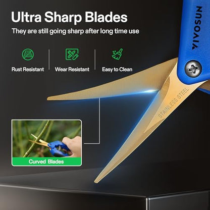 VIVOSUN Curved Gardening Scissors 6.5 Inch Hand Pruner Shear with Titanium Coated Blades 1-Pack | Curved Precision Stainless Steel Blades, Comfort Ergonomic Grips, Ideal Snip for deadheading, Trimming & Shaping Plants - style: Blue Curved Blade