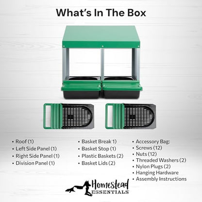 Homestead Essentials Classic Style 2 Compartment, Forward Rollout and Rollaway, Hen & Chicken Nesting Box with Integrated Perch and Protective Egg Laying Collection Lids - size: 20.8"L x 20.5"W x 20.0"H