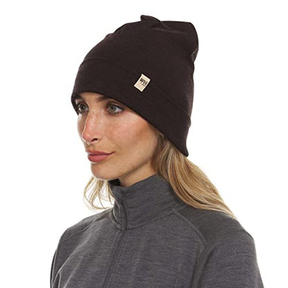 100% Merino Wool Cuff Beanie - Mens & Womens Warm Winter Hat - Watch Cap - Toque - Novelty Beanie - One Size Fits Most - color: Dark Brown