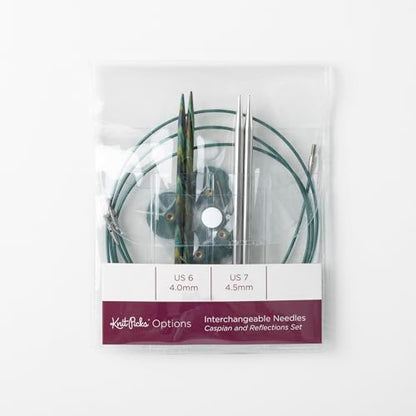 Knit Picks Wood and Metal Interchangeable Knitting Needles Set - US 6 and 7 - color: Caspian & Reflections
