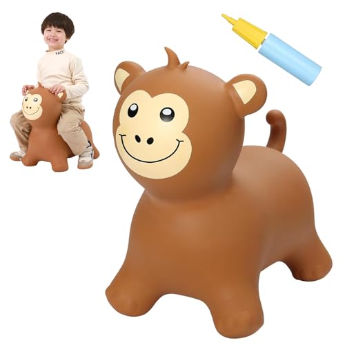 INPANY Bouncy Monkey Hopper Toys, Kids Ride on Rubber Bouncer | Eco-Friendly PVC, Low Center Gravity, Cute Cartoon Design, Load 100 Lbs, Learn & Exercise & Active Fun, Gifts for 2-4 Kids - color: Brown Monkey